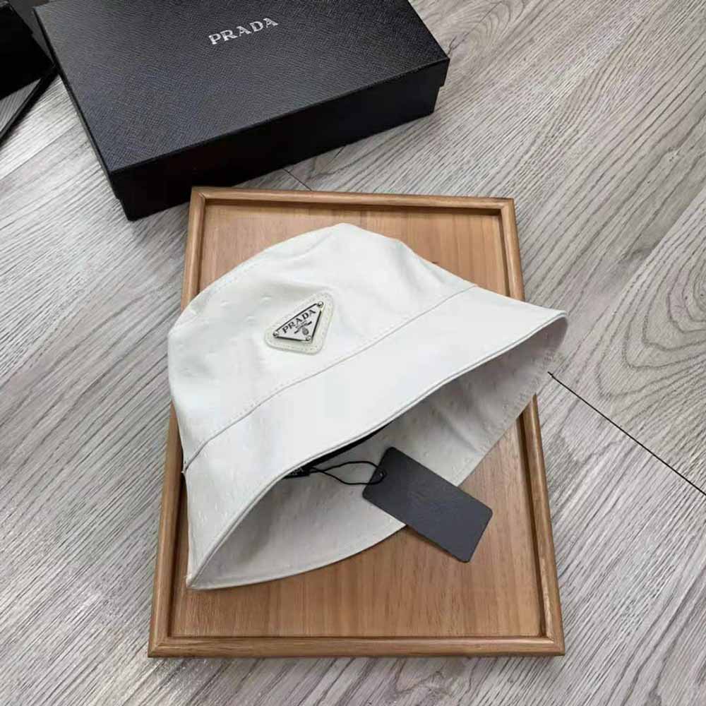Prada Women Ostrich Leather Bucket Hat-White - image 6