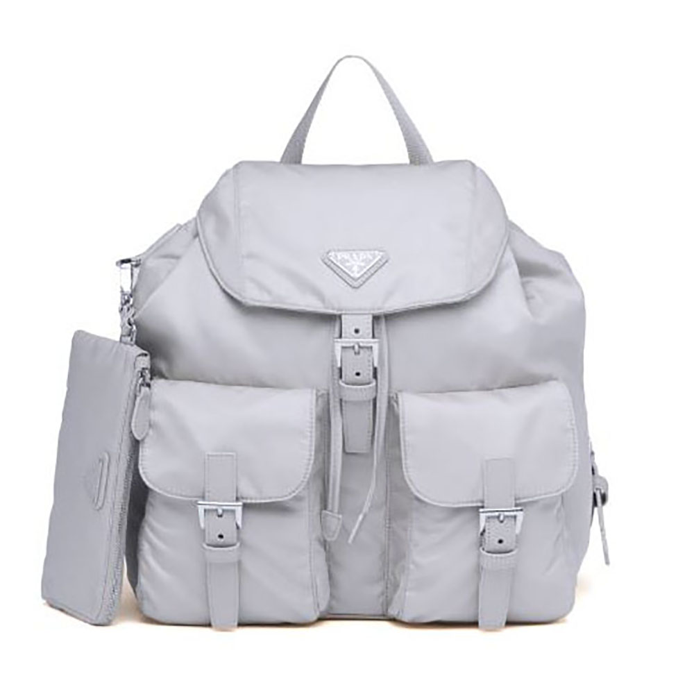 Front view of Prada Women Re-Nylon Medium Backpack-Navy with zipped closure