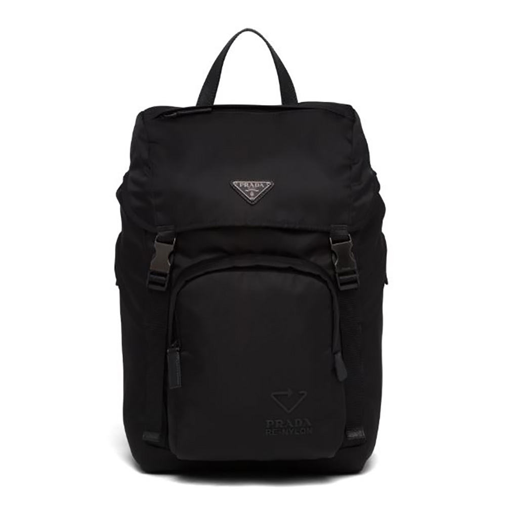 Front view of Prada Women Re-Nylon and Saffiano Leather Backpack-Black