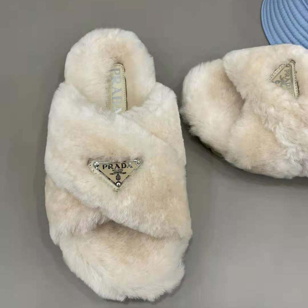 Prada Women Shearling Sandals in 20mm Heel-Sandy - image 5