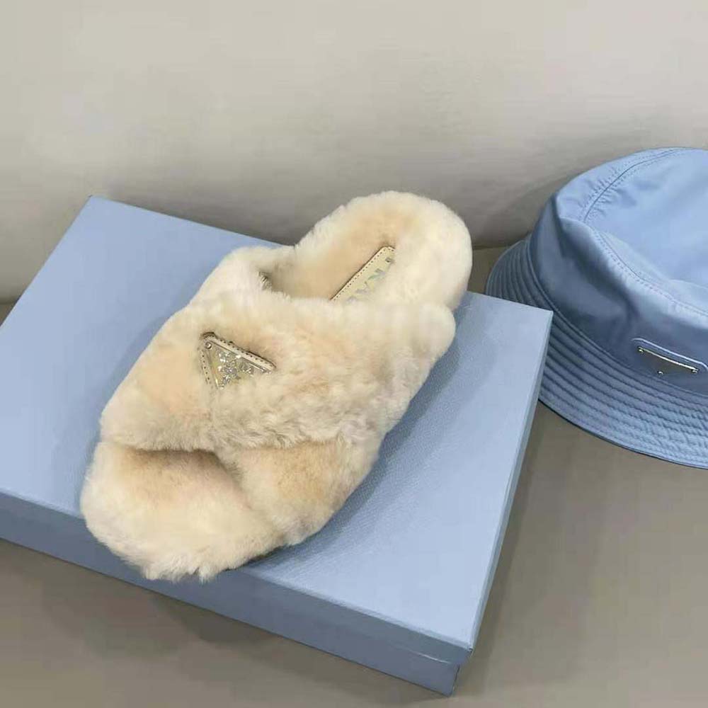 Prada Women Shearling Sandals in 20mm Heel-Sandy - image 8