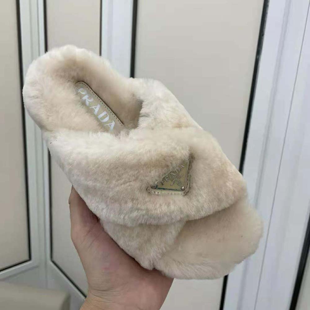 Prada Women Shearling Sandals in 20mm Heel-Sandy - image 7