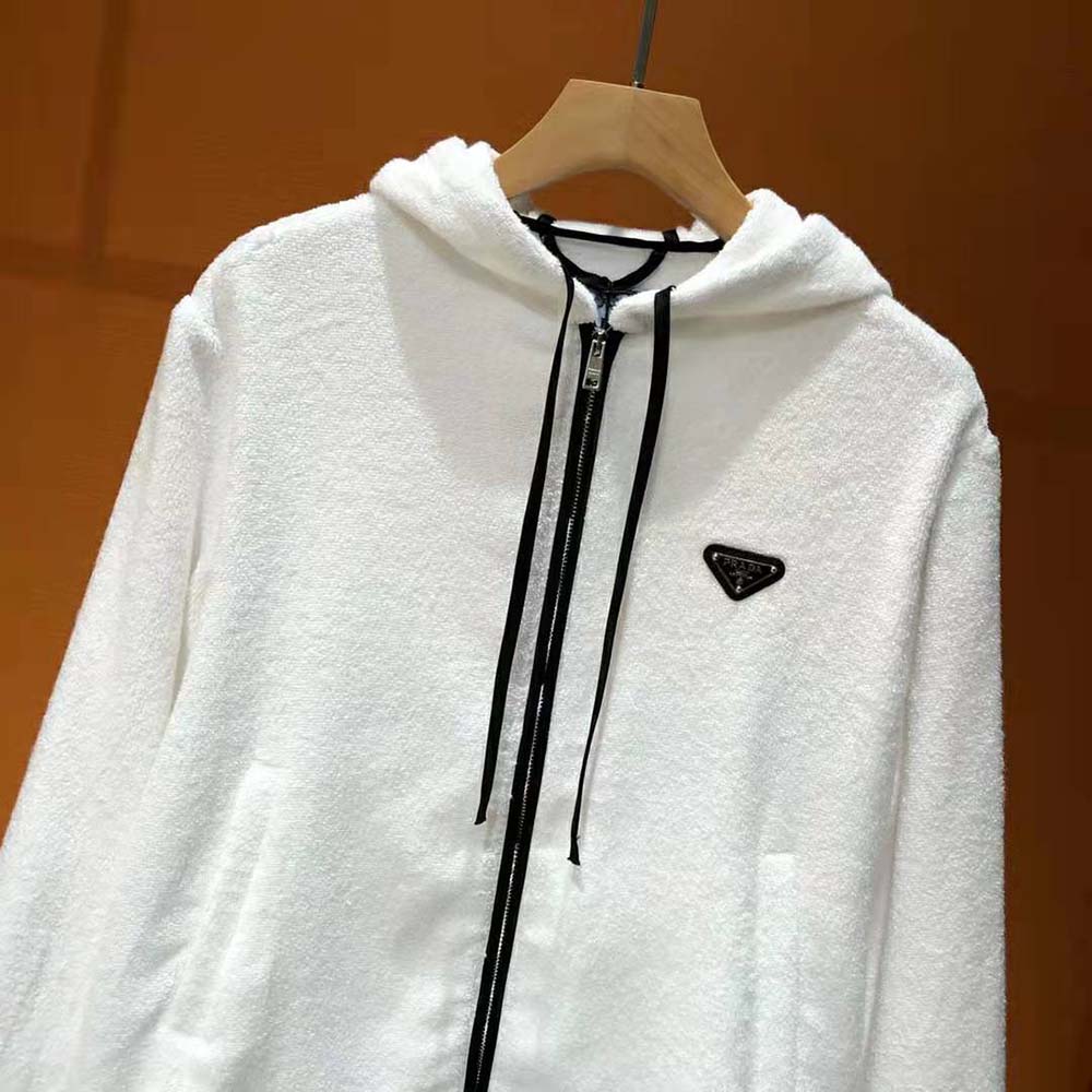 Prada Women Terry Cloth Hoodie-White - image 5