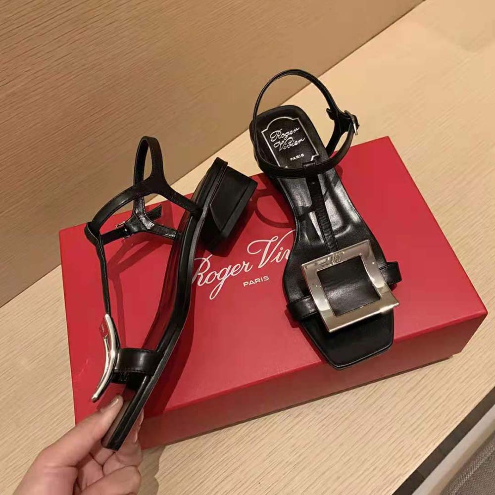 Roger Vivier Women Bikiviv’ Metal Buckle Sandals in Leather-Black - image 4