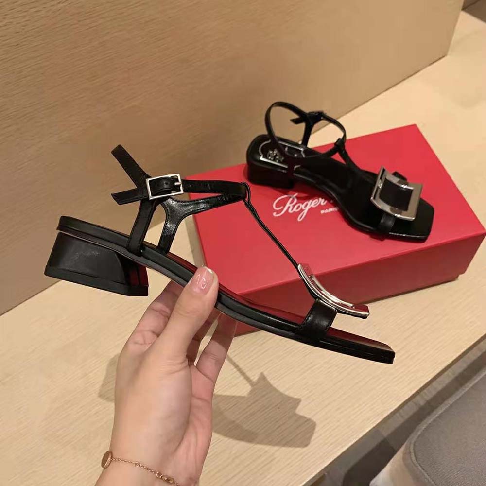 Roger Vivier Women Bikiviv’ Metal Buckle Sandals in Leather-Black - image 5