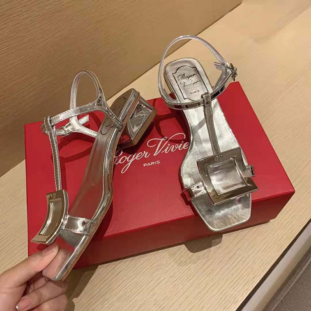 Roger Vivier Women Bikiviv’ Metal Buckle Sandals in Leather-Silver - image 4