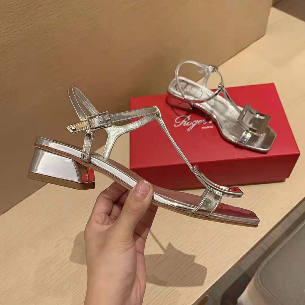 Roger Vivier Women Bikiviv’ Metal Buckle Sandals in Leather-Silver - image 5