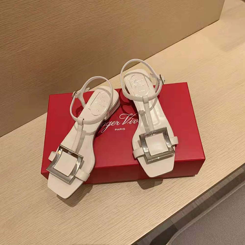 Close-up of silver-tone metal buckle on Roger Vivier Women Bikiviv’ Sandals