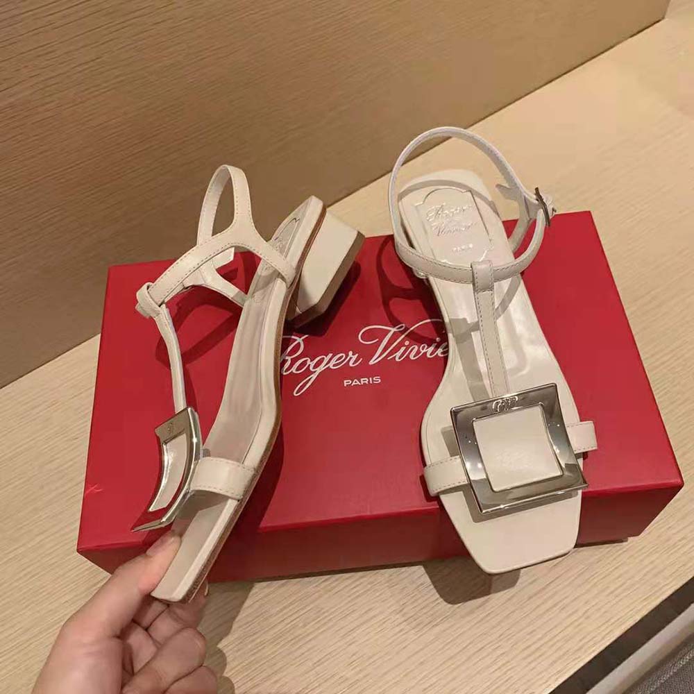 Roger Vivier Women Bikiviv’ Metal Buckle Sandals in Leather-White - image 4