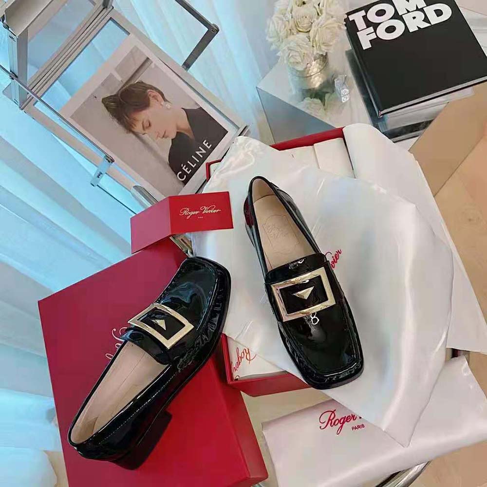 Roger Vivier Women Preppy Viv’ Metal Buckle Loafers in Patent Leather-Black - image 4