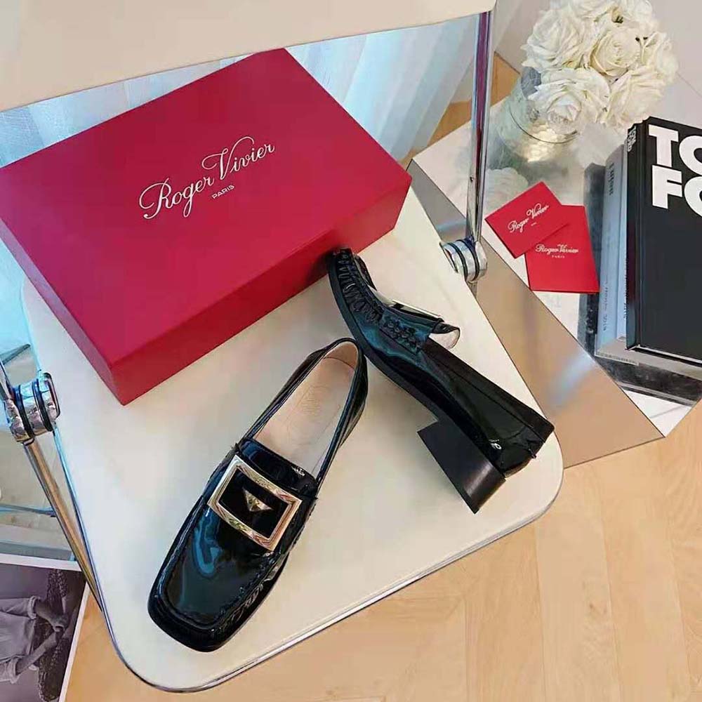 Roger Vivier Women Preppy Viv’ Metal Buckle Loafers in Patent Leather-Black - image 6