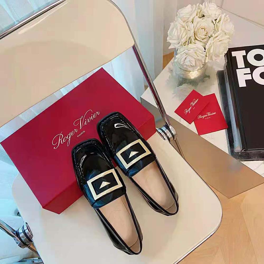 Top view showing glossy finish on Roger Vivier Women Preppy Viv’ loafers