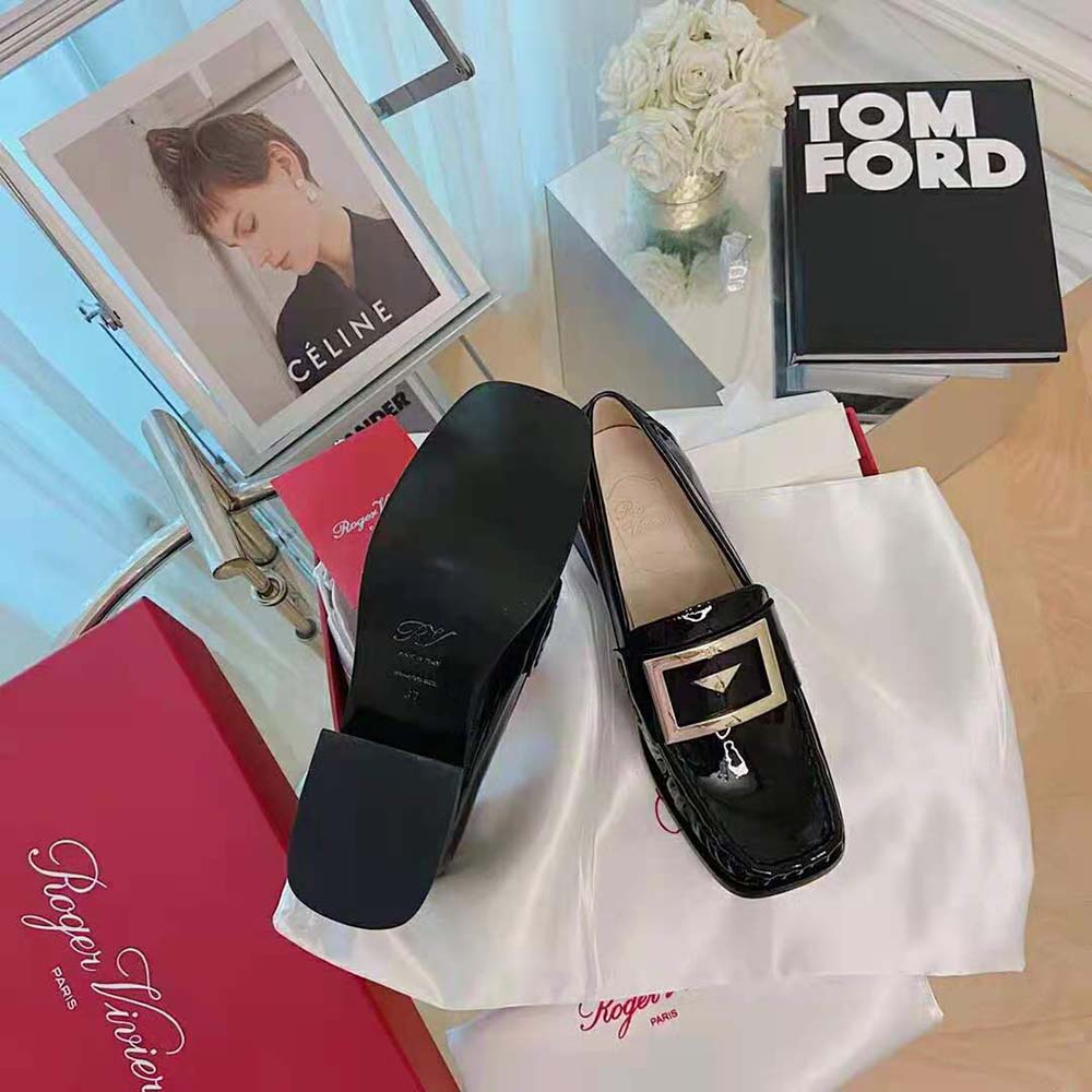 Roger Vivier Women Preppy Viv’ Metal Buckle Loafers in Patent Leather-Black - image 7