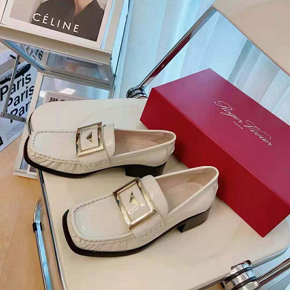 Roger Vivier Women Preppy Viv’ Metal Buckle Loafers in Patent Leather-White - image 6