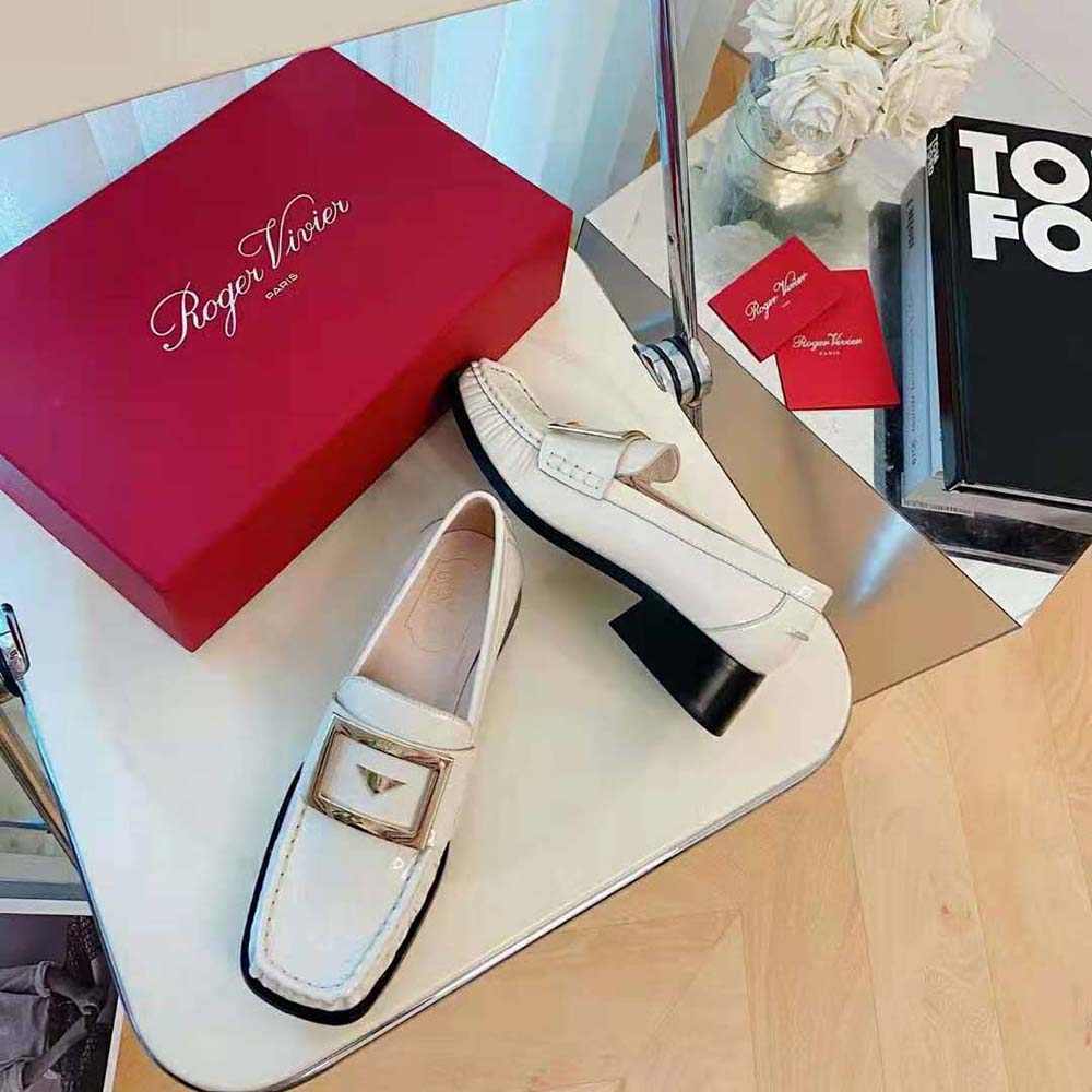 Roger Vivier Women Preppy Viv’ Metal Buckle Loafers in Patent Leather-White - image 5