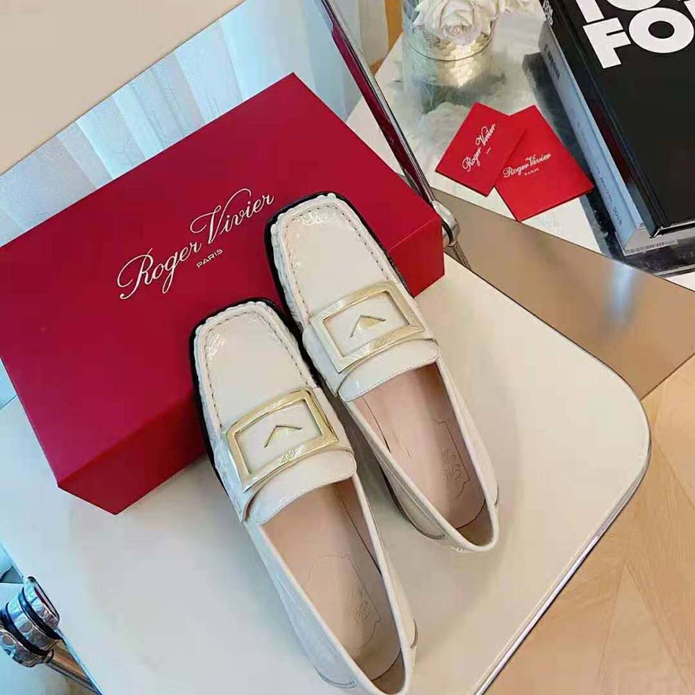 Roger Vivier Women Preppy Viv’ Metal Buckle Loafers in Patent Leather-White - image 4