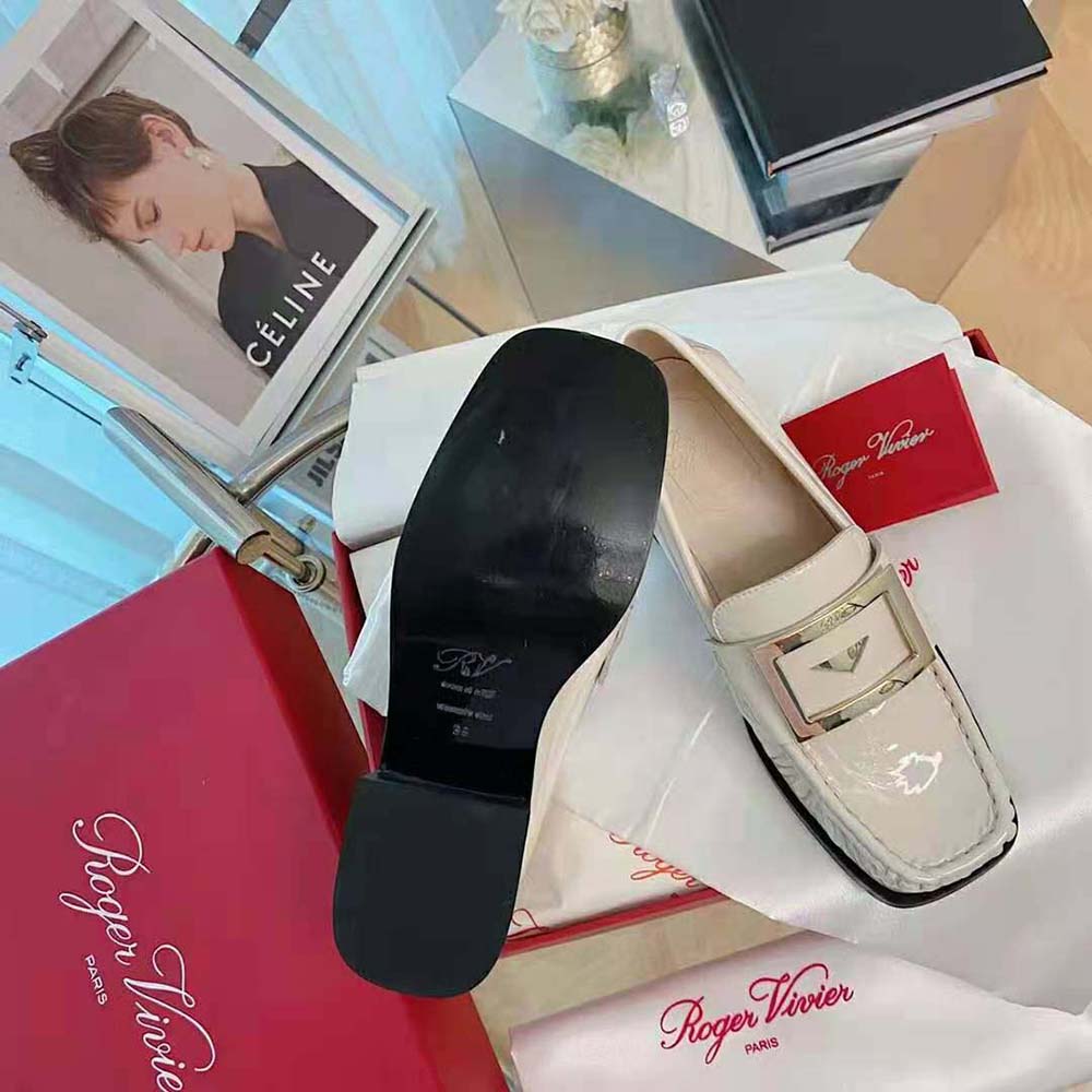 Roger Vivier Women Preppy Viv’ Metal Buckle Loafers in Patent Leather-White - image 9