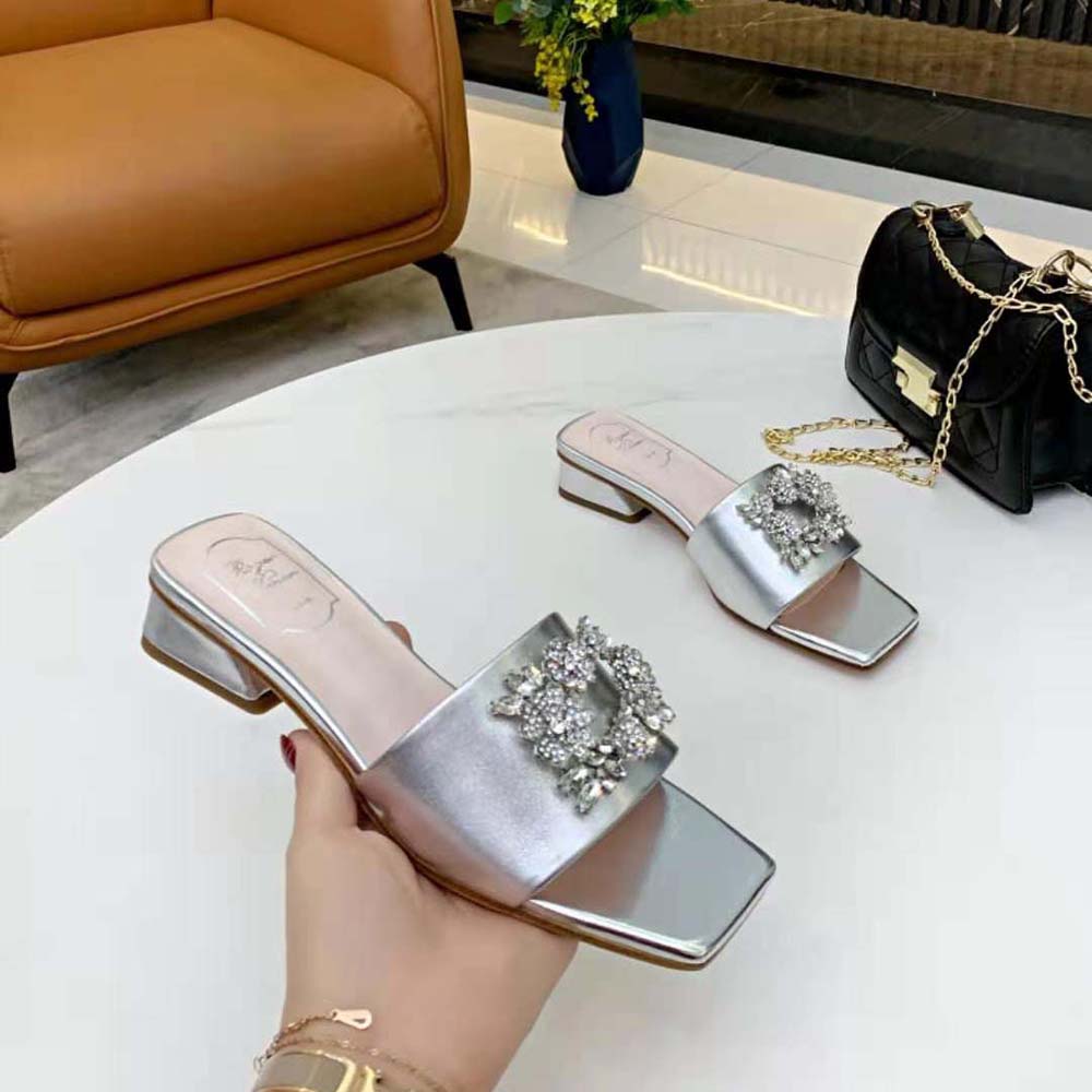 Roger Vivier Women RV Bouquet Strass Buckle Mules in Soft Leather - image 6