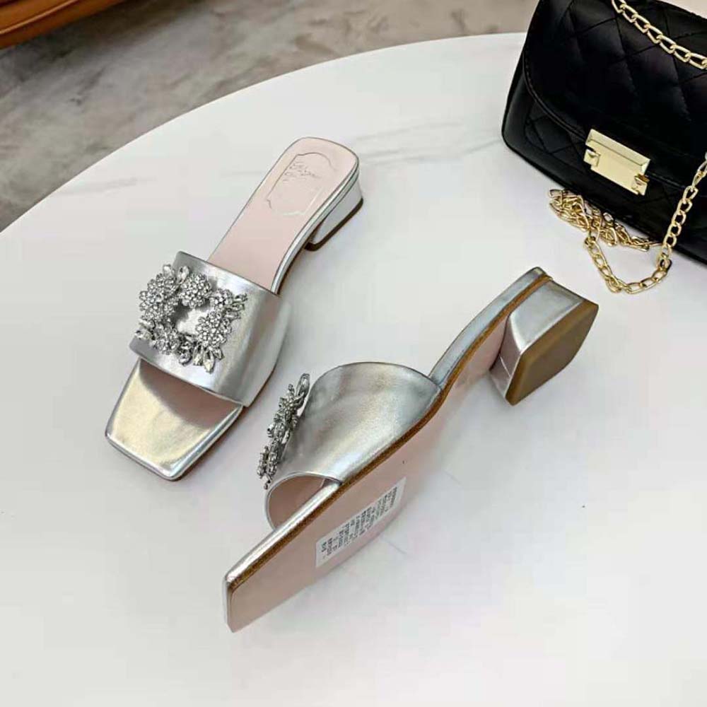 Roger Vivier Women RV Bouquet Strass Buckle Mules in Soft Leather - image 5