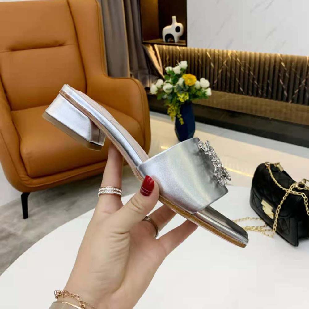 Roger Vivier Women RV Bouquet Strass Buckle Mules in Soft Leather - image 7