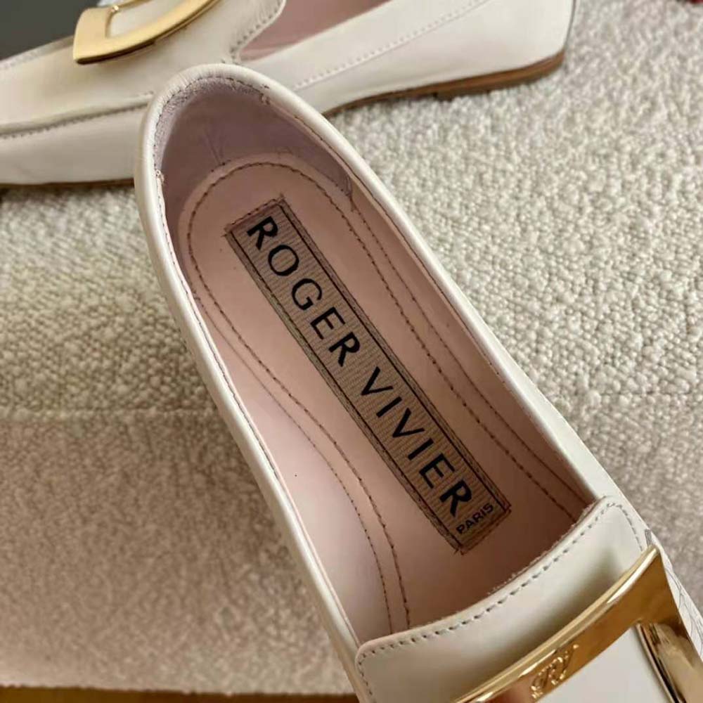 Roger Vivier Women Viv’ Driver Metal Buckle Loafers in Leather-White - image 7
