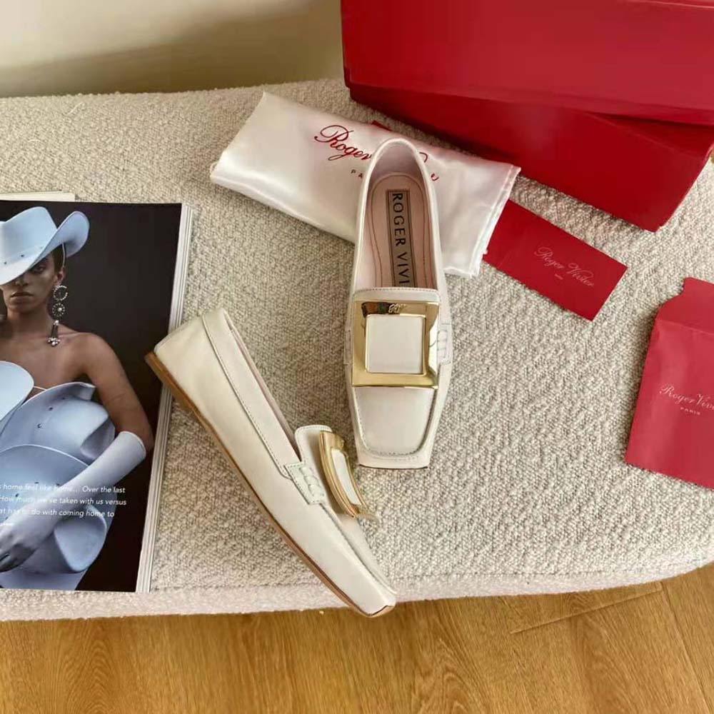 Roger Vivier Women Viv’ Driver Metal Buckle Loafers in Leather-White - image 5