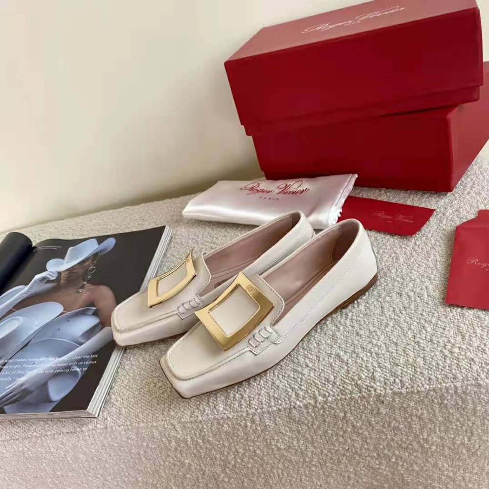 Roger Vivier Women Viv’ Driver Metal Buckle Loafers in Leather-White - image 6