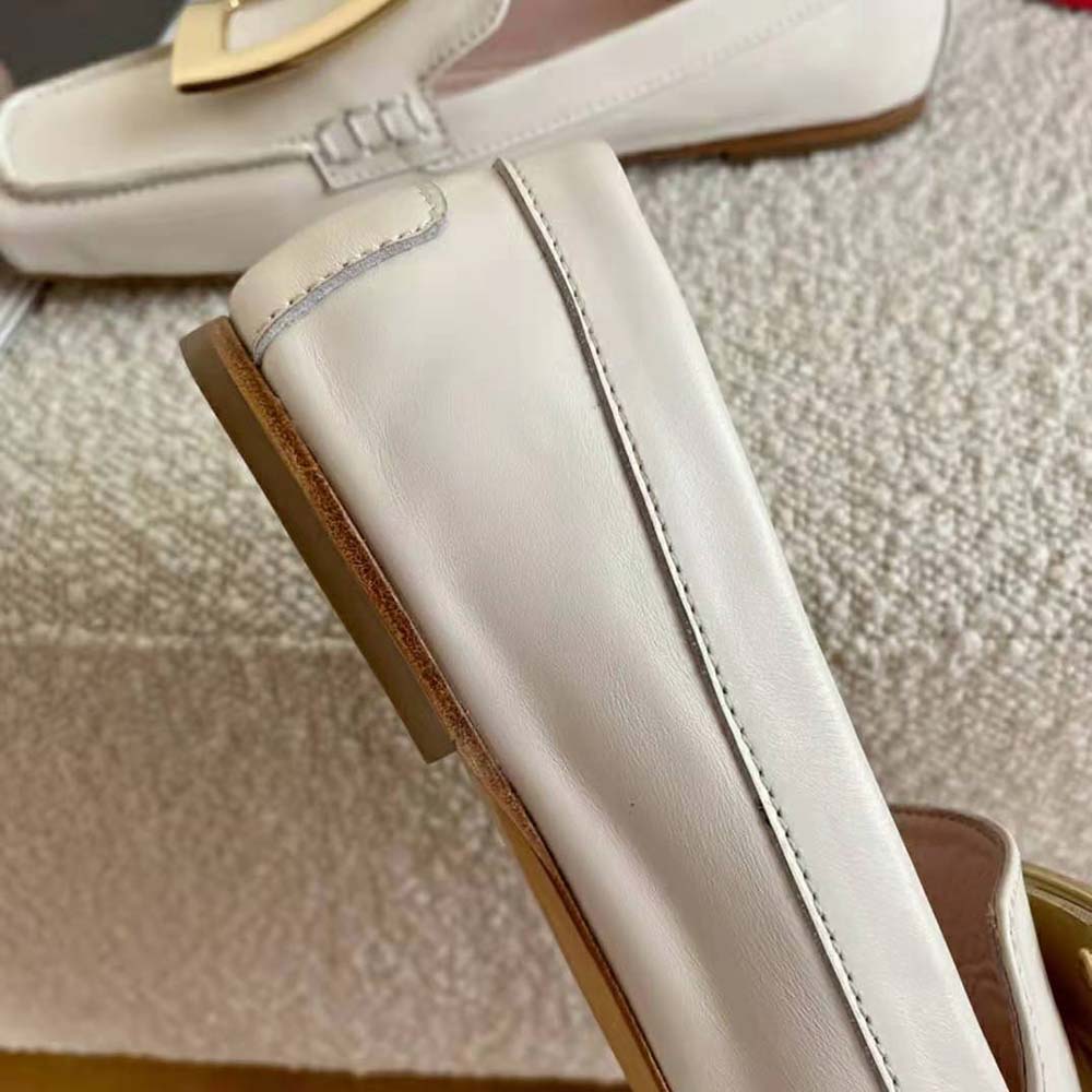 Roger Vivier Women Viv’ Driver Metal Buckle Loafers in Leather-White - image 9