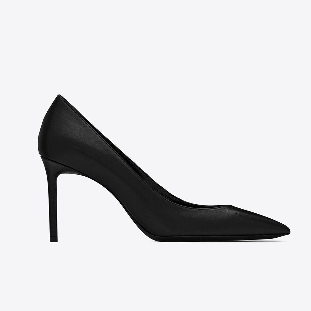 Side profile of Saint Laurent YSL Women Anja Escarpin Pump in black leather