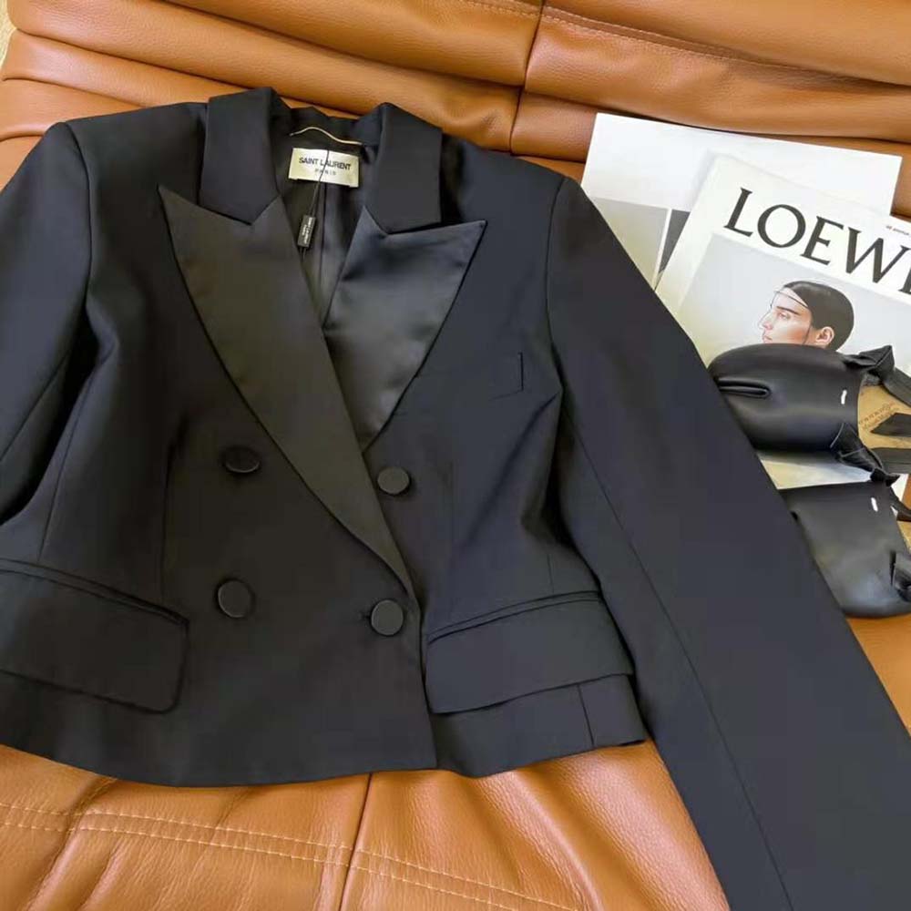Saint Laurent YSL Women Cropped Tuxedo Jacket in Grain DE Poudre Saint Laurent - image 4