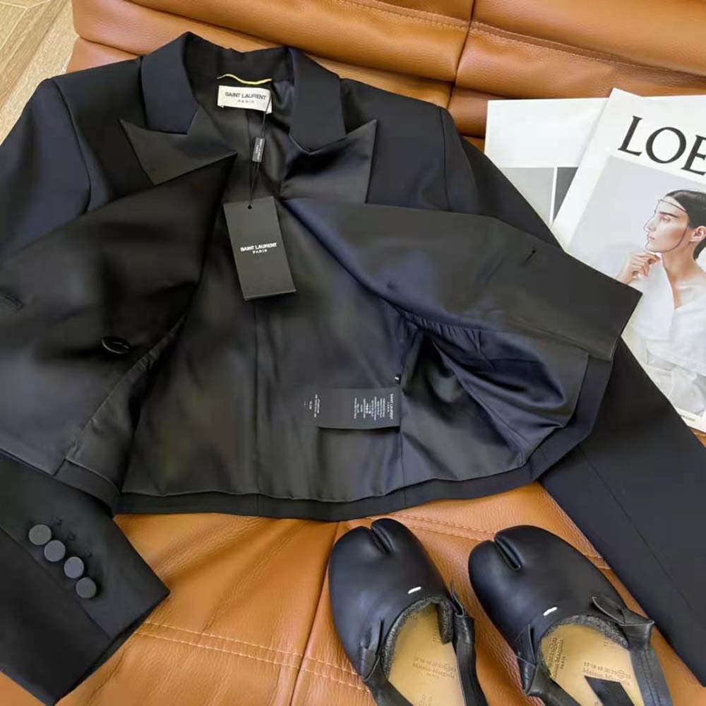 Saint Laurent YSL Women Cropped Tuxedo Jacket in Grain DE Poudre Saint Laurent - image 5