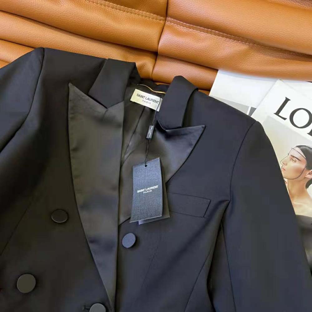 Saint Laurent YSL Women Cropped Tuxedo Jacket in Grain DE Poudre Saint Laurent - image 6