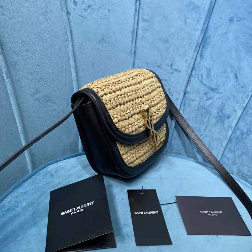 Saint Laurent YSL Women Kaia Small Satchel in Raffia and Leather - image 4