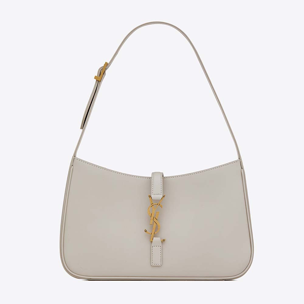 Front view of Saint Laurent YSL Women Le 5 A 7 Hobo Bag in Smooth Leather-White