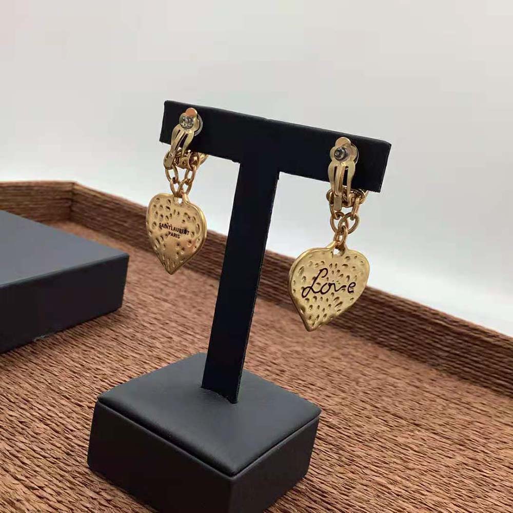Saint Laurent YSL Women Love Heart Pendant Earrings in Metal - image 5