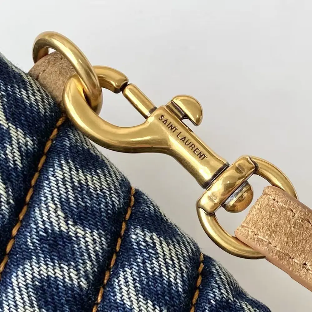 Saint Laurent YSL Women Monogram Tablet Pouch in Quilted Vintage Denim and Suede - image 8