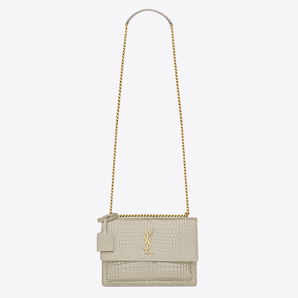 Saint Laurent YSL Women Sunset Medium in Crocodile-Embossed Shiny Leather