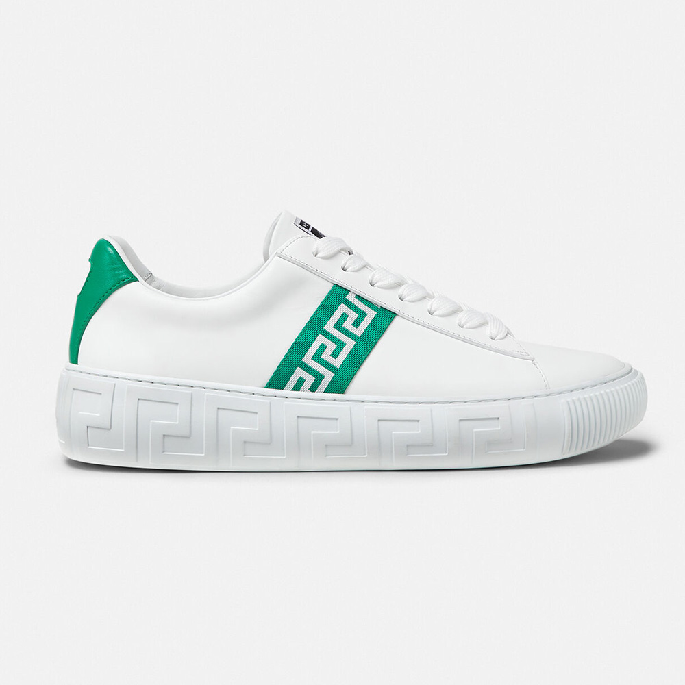 Side profile of Versace Women A Classic Low Top Greca Sneakers-Green
