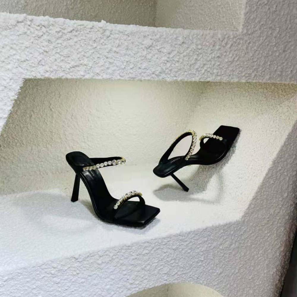 Versace Women Rhinestone Mules in 105mm Heel Hight-Black - image 4