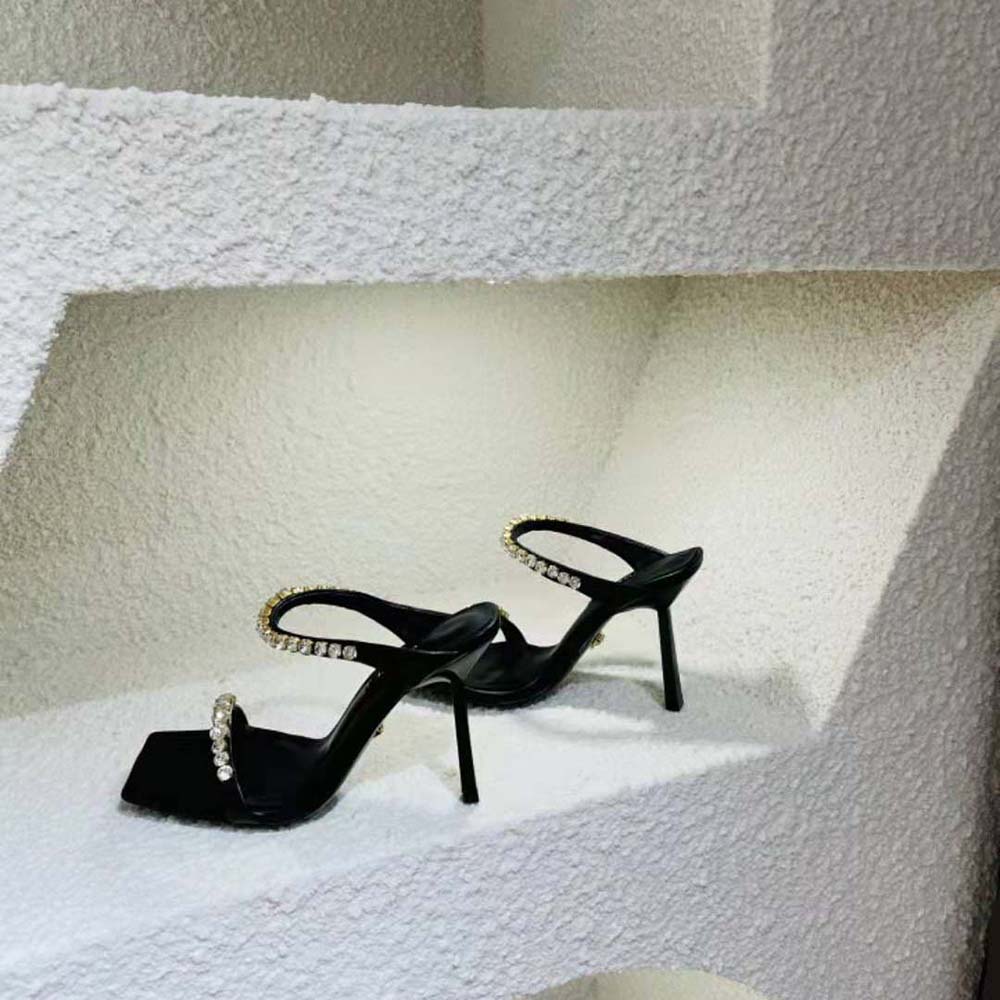 Versace Women Rhinestone Mules in 105mm Heel Hight-Black - image 7