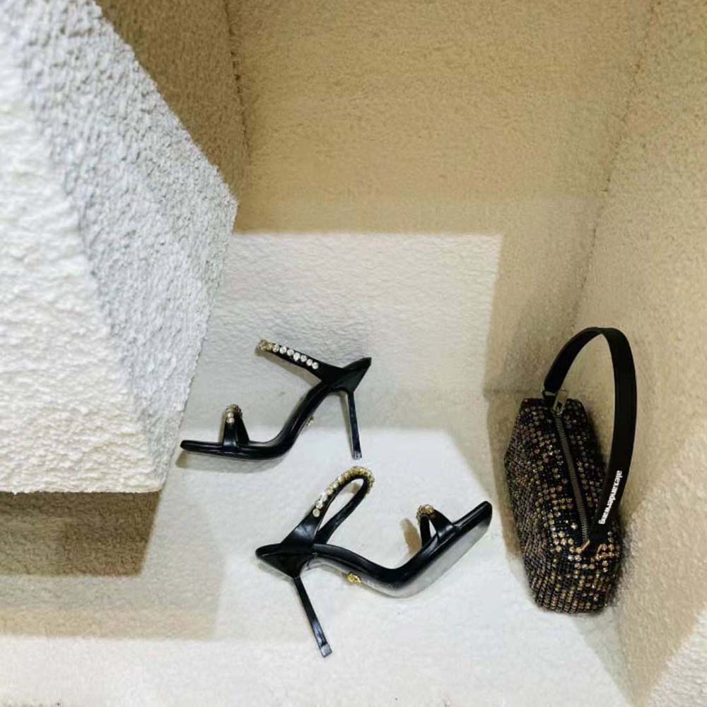 Versace Women Rhinestone Mules in 105mm Heel Hight-Black - image 6