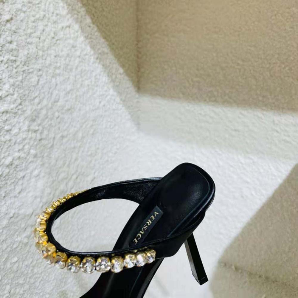 Versace Women Rhinestone Mules in 105mm Heel Hight-Black - image 9