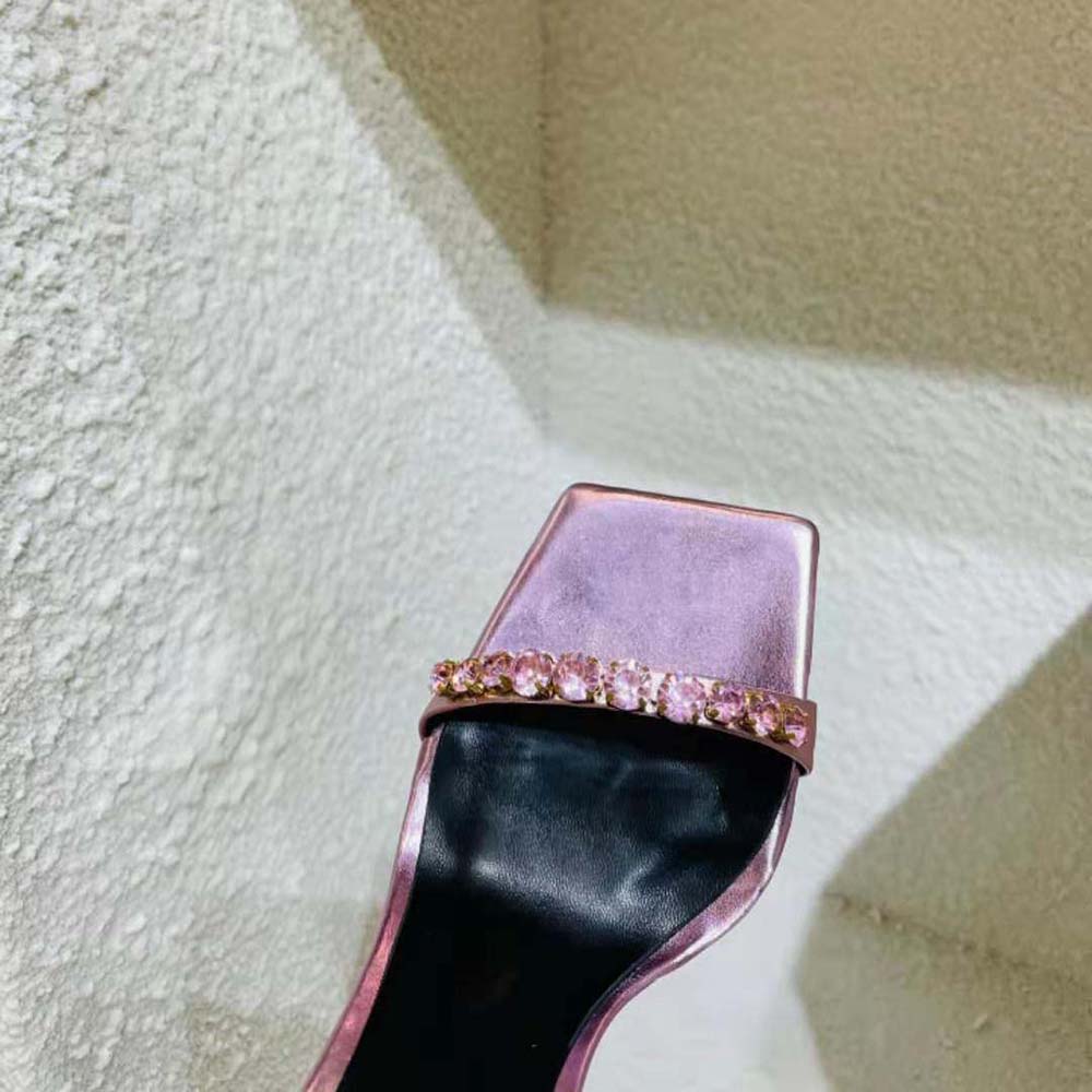 Versace Women Rhinestone Mules in 105mm Heel Hight-Pink - image 9