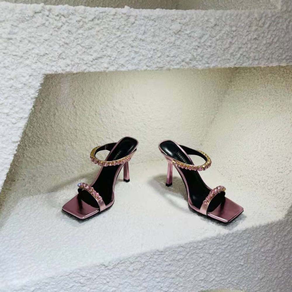 Versace Women Rhinestone Mules in 105mm Heel Hight-Pink - image 6