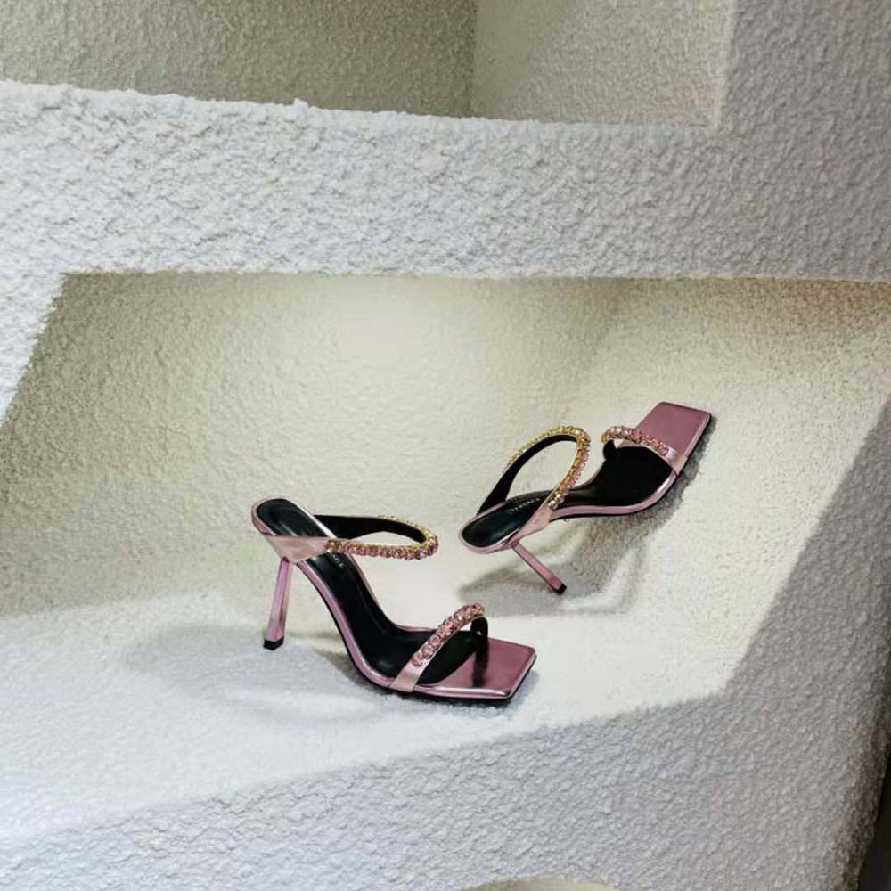 Versace Women Rhinestone Mules in 105mm Heel Hight-Pink - image 7