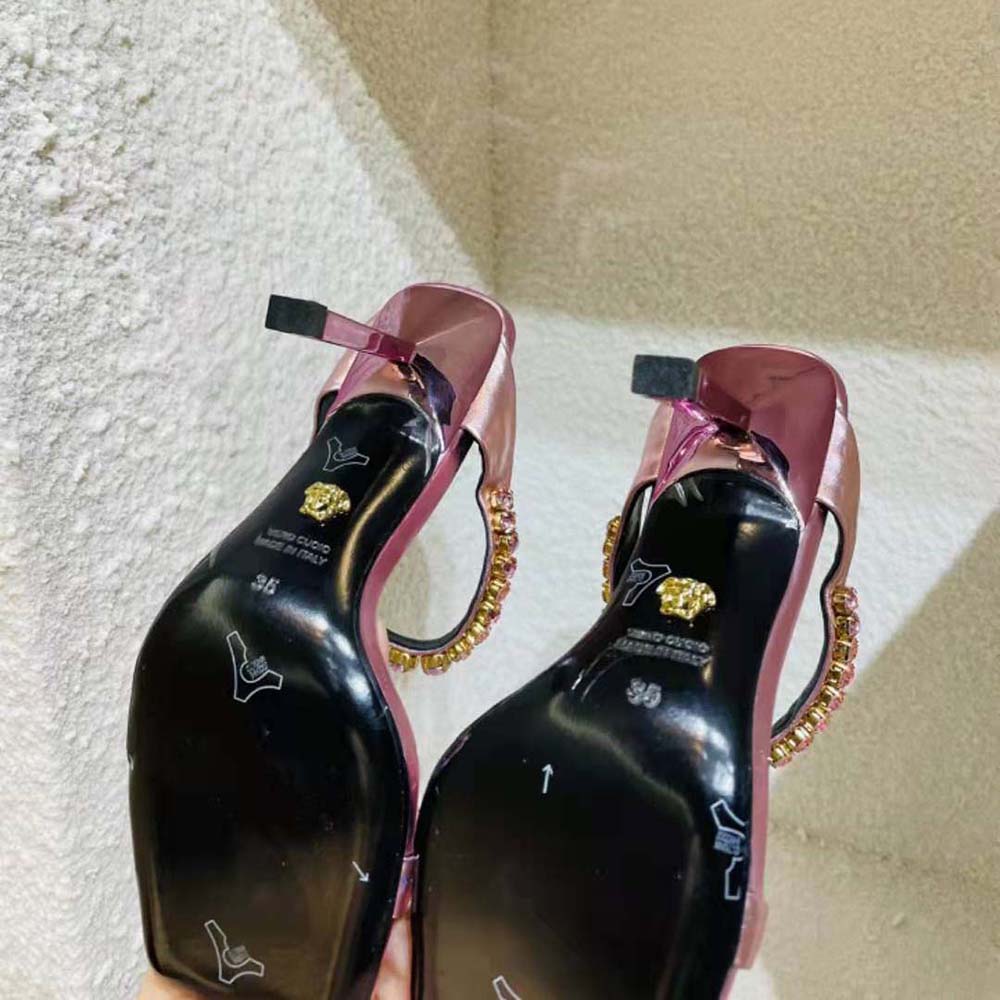 Versace Women Rhinestone Mules in 105mm Heel Hight-Pink - image 8