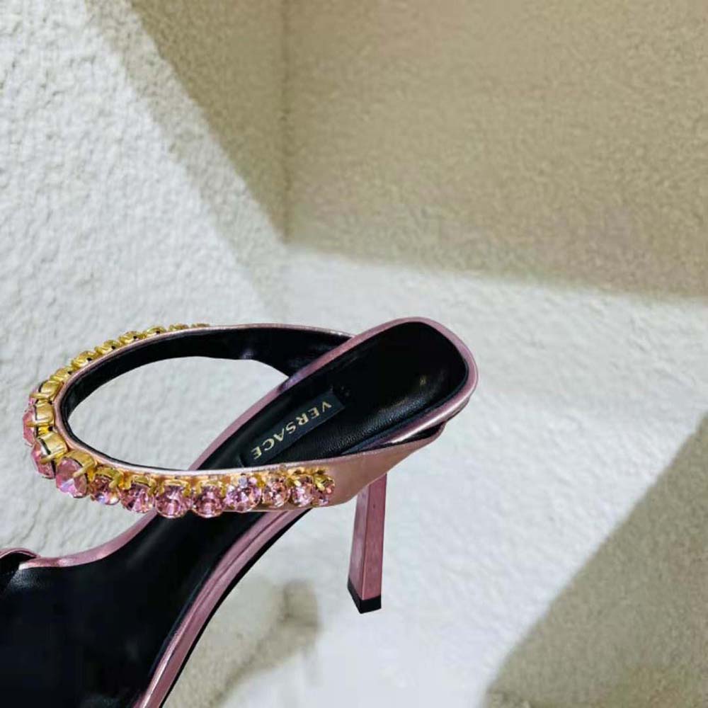 Versace Women Rhinestone Mules in 105mm Heel Hight-Pink - image 10