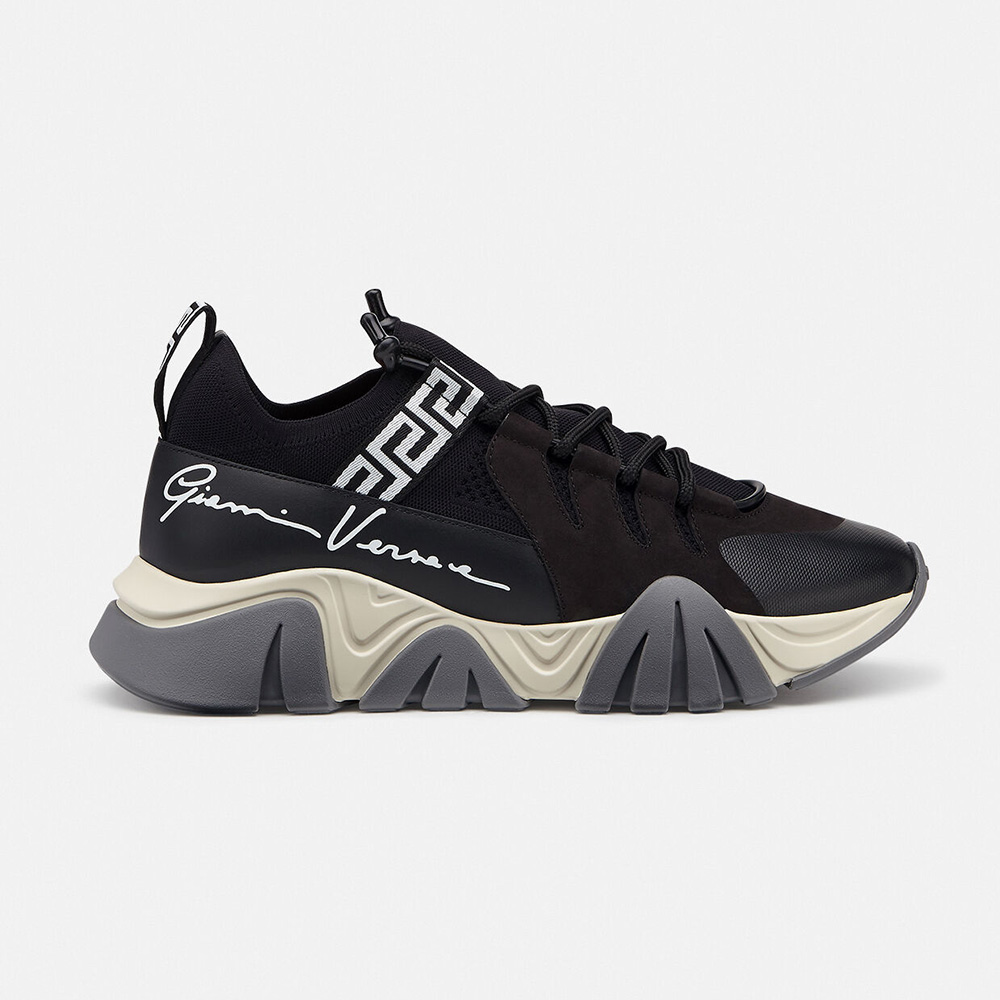 Side angle of Versace Women Squalo Knit Sneakers-Black showing silhouette