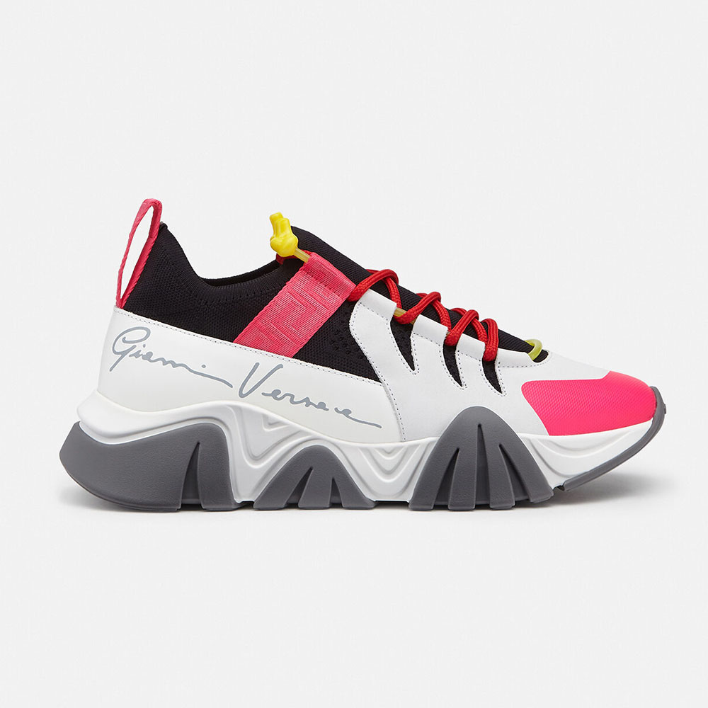 Side view of Versace Women Squalo Knit Sneakers-Pink showing silhouette