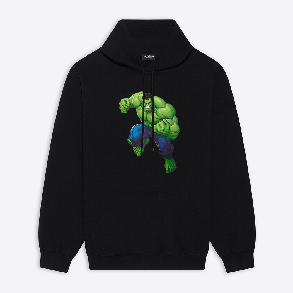 Balenciaga Women Hulk 2021Marvel Medium Fit Hoodie in Black Medium Fleece